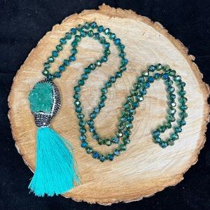 Green Geode Beaded Mala Necklace